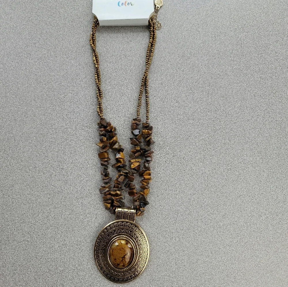 TIGER‎ EYE Cabochon Goldtone Necklace